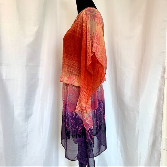 Nichii Beach cover-up sequin Sunset colours short sleeve chiffon kimono blouse - Picture 4 of 12